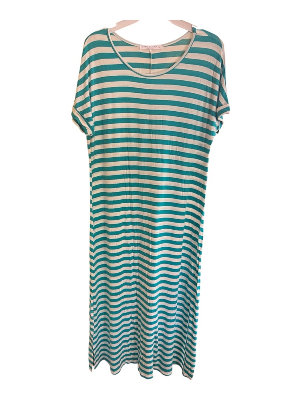 Chris & Carol Striped Teal and White Maxi Dress
